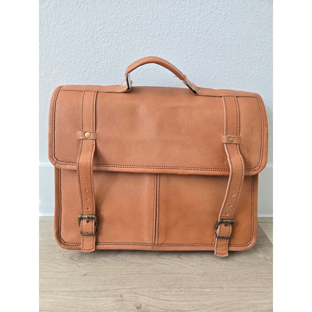 Hulsh Leather Bags Tan Leather Messenger Satchel Briefcase Handcrafted